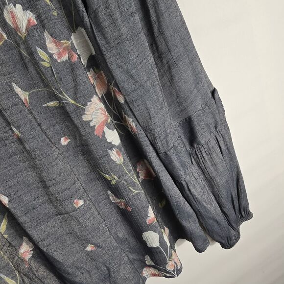 LC Lauren Conrad Floral Dark Gray and Pink Blouse Size L - Picture 4 of 12